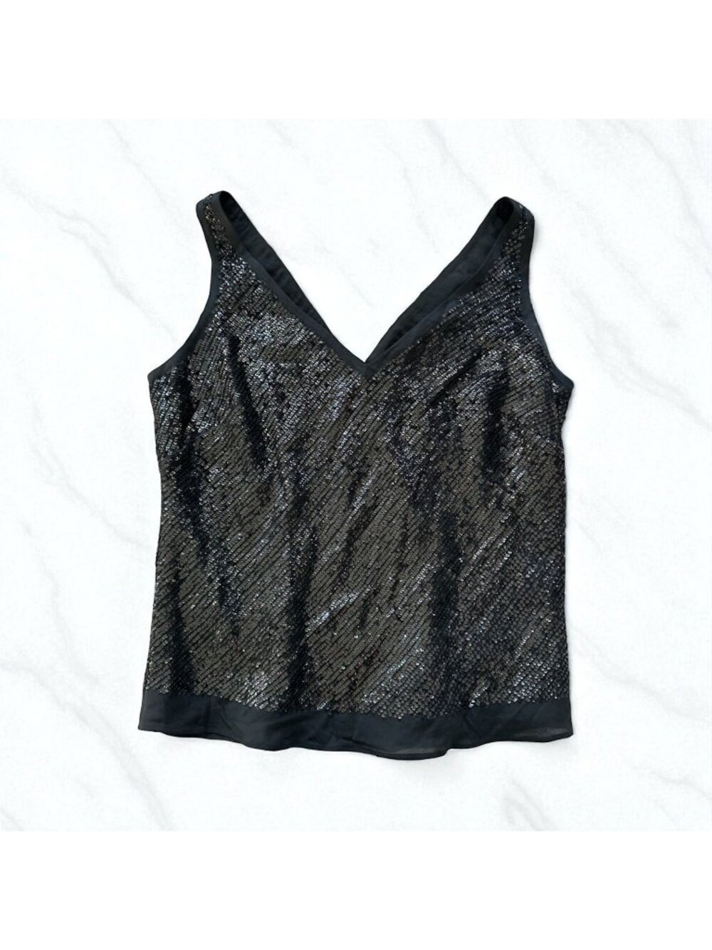 BANANA REPUBLIC Black Sequin Silk Blend Tank Top Size M